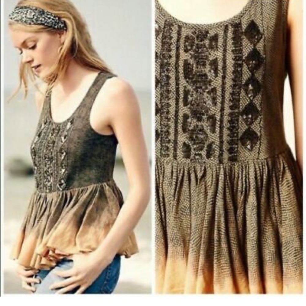 Anthropologie Akemi + Kin Anaphora Peplum Bead Sequin Tank Top Size S $138
